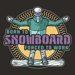 Snowboarder on a snowy mountain. Winter season extreme sport. Emblem about snowboarding