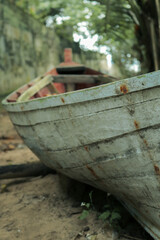 wooden boats in the Indonesian area by taking pictures from below and seeing the side of the wooden boat