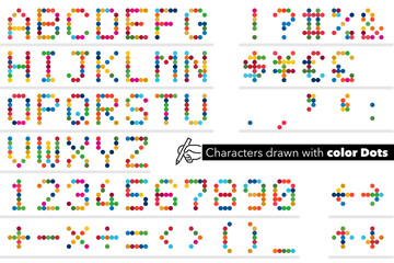 カラフルなドットで形成されるアルファベット文字や数字