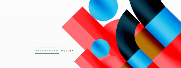 Fototapeta premium Circle and square geometric background. Round shapes with squares and triangles composition for wallpaper, banner, background or landing
