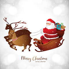Merry christmas with santa claus reindeers card background