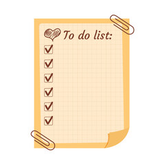 To do list note template for planning with pins. Cozy design of schedule, daily planner or checklist. Vector hand-drawn illustration.