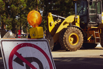 Traffic barricade and light on road construction site