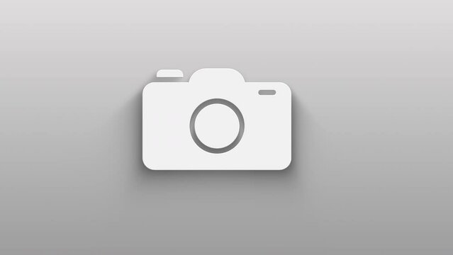 camera icon isolated on grey background. shadow on background move.  4K Video motion graphic animation