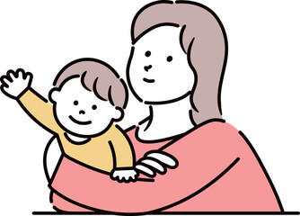 仲の良い母親と子供のイラスト素材