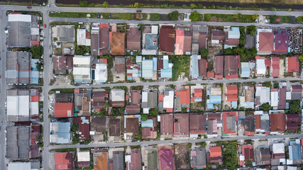 Aerial top down view of the Village in Sekinchan, Selangor, Malaysia.