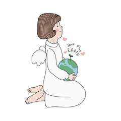 Angel save the earth cartoon vector illustration