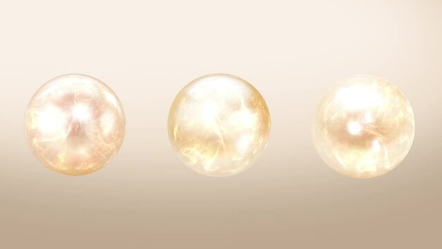 3 Pearl ball orb motion graphic. yellow color sphere with swirling smoke effect within. energy and plasma dancing around glass container. 3D render, 4K 