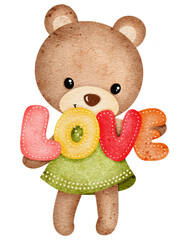 Watercolor cute bear cartoon design character 