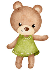 Watercolor cute bear cartoon design character 