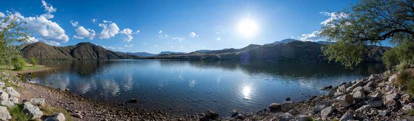 A panoramic view of Apache Lake in Tonto National Forest, Arizona