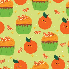 seamless pattern cartoon orange cupcake. cute food wallpaper for gift wrap paper