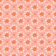 Flower field pattern. Flower Power. Hippie pattern of the sixties. Summer flowers pattern. Vector seamless line art pattern.