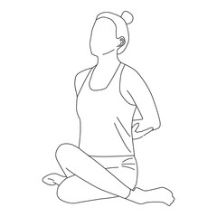 Line art of woman doing yoga in cow face pose with arms crossed behind vector.