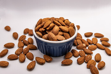 Closeup shot of a bowl of almonds