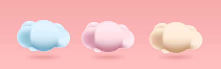 Cloud icon in red sky. 3d geometric shape vector illustration