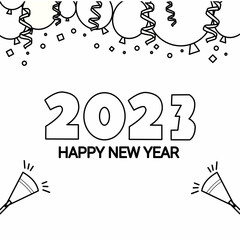 2023 Happy New Year Coloring Book. Greeting Card, Banner, Poster.  Illustration.