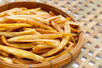 Crispy banana sticks. Fruit snack