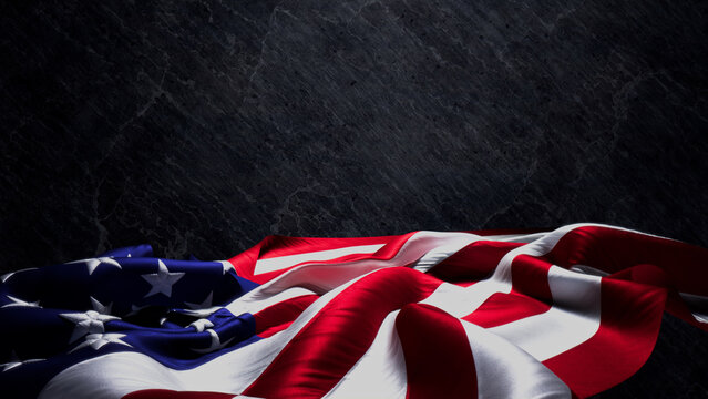 Presidents day Banner with USA Flag, Black Stone Background and Copy-Space.