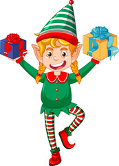 Cute kid wearing elf costume cartoon