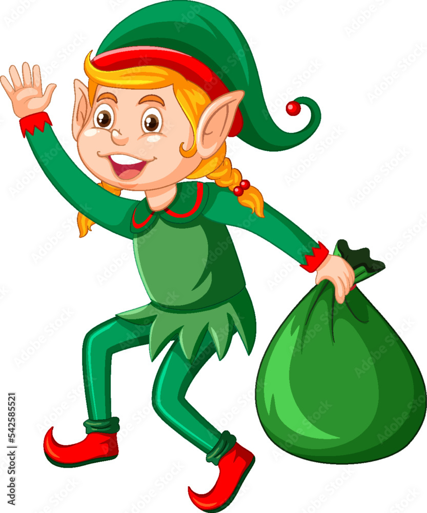 Sticker Cute kid wearing elf costume cartoon