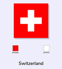 Vector Illustration of Switzerland flag isolated on light blue background. Illustration Switzerland flag with Color Codes. As close as possible to the original. ready to use, easy to edit.