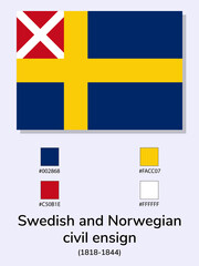 Vector Illustration of Swedish and Norwegian civil ensign (1818-1844) flag isolated on light blue background. As close as possible to the original. ready to use, easy to edit.