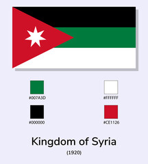 Obraz na płótnie Canvas Vector Illustration of Kingdom of Syria (1920) flag isolated on light blue background. Illustration Kingdom of Syria flag with Color Codes. As close as possible to the original.