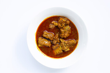Spicy stir fried pork sparerib with Thai Southern chili paste on white