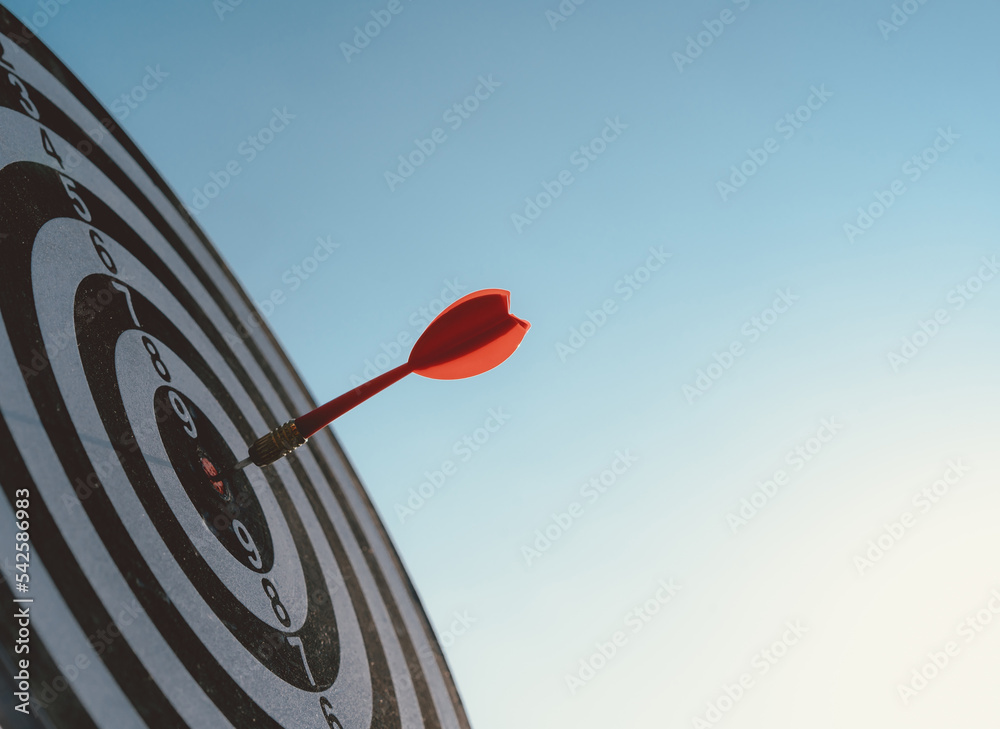 Leinwandbilder business marketing target strategy as concept. red dart arrow hitting in the target center of dartbo