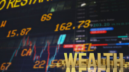 Fototapeta premium The gold wealth text and gold coins for business concept 3d rendering