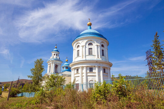 Church of the Presentation of the Blessed Virgin in the city of Minyar, Chelyabinsk region on a sunny summer day