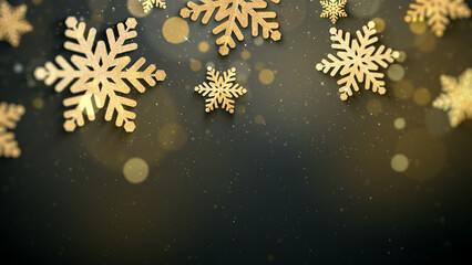 Gold snowflakes christmas elegant background with copy space.