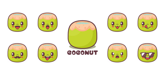 green coconut cartoon. fresh fruit vector illustratio