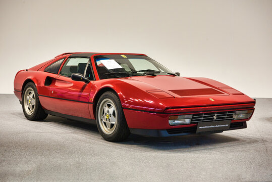 FRIEDRICHSHAFEN - MAY 2019: red FERRARI 328 GTS 1989 coupe at Motorworld Classics Bodensee on May 11, 2019 in Friedrichshafen, Germany