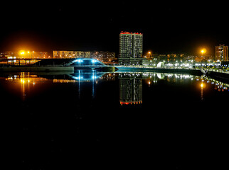 Fototapeta premium night bank of the Miass River in the city of Chelyabinsk