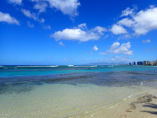 Protected water and the beach in world famous tourist area Waikiki