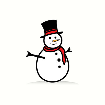 Snowman with hat and scarf isolated on white background concept