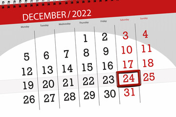 Calendar 2022, deadline, day, month, page, organizer, date, december, saturday, number 24