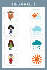 Find a couple or girl shadow play with the right clothes for the season. Preschool worksheet, worksheet for kids, printable worksheet