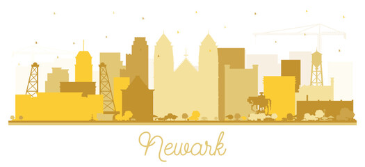 Newark New Jersey City Skyline Silhouette with Golden Buildings Isolated on White.