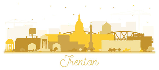 Trenton New Jersey City Skyline Silhouette with Golden Buildings Isolated on White.