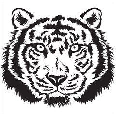 Black and white tiger head isolated on a white background