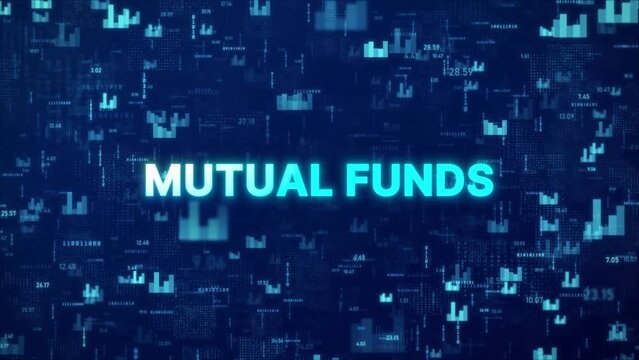 MUTUAL FUNDS Concept over animated stock market background with chart, numbers and matrix codes