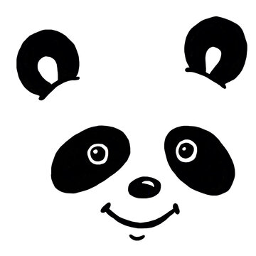 Happy Face of Little Panda. Black and White Graphic