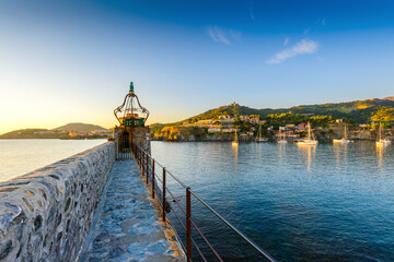 Lighthouse of Collioure harbor at sunrise in France