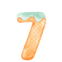 Numberic alphabet illustration watercolor ice cream.