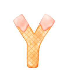 Watercolor alphabet illustration ice cream.