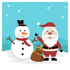 Illustration vektor graphic of santa claus and snowman Christmas. perfect for christmas day