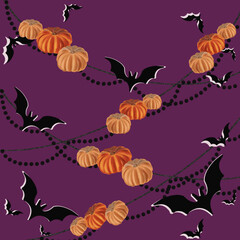 bat,wreath,hearts moon pumpkin garlands magic crystal cosmos party moon glow seamless pattern with halloween pumpkins
